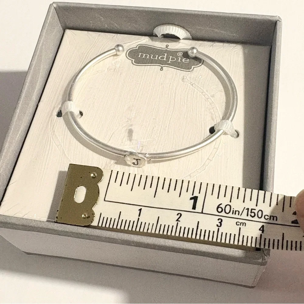 Mud Pie New Silver Tone Initial Bracelet Letter J